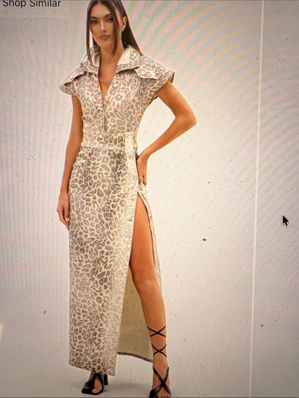 AKIRA Beige Leopard-Print Maxi Dress with High Slit